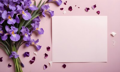 A bouquet of vibrant purple roses on a soft pink back