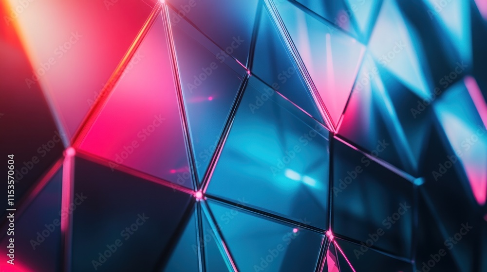 Poster abstract geometric background with vibrant pink and blue triangular shapes.