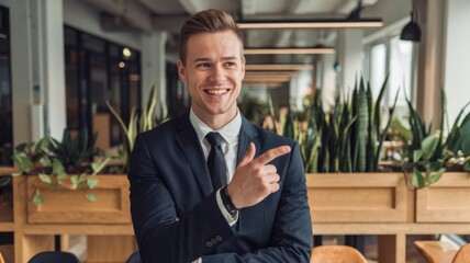 Young Man Pointing and Addressing with Confidence Demonstrating Effective Communication and Leaders
