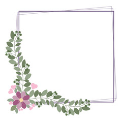 Lovely Square Frame With Green Leaf And Flowers Decoration