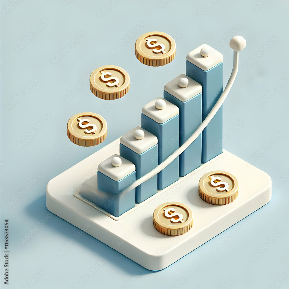 Aufkleber 3d floating bar graph with coins concept as an isolated vector of a bar graph floating with coins ar
