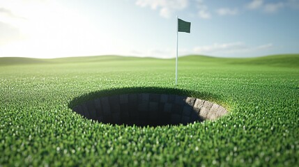 Golf Hole with Flag Vector Illustration Isolated on White Background