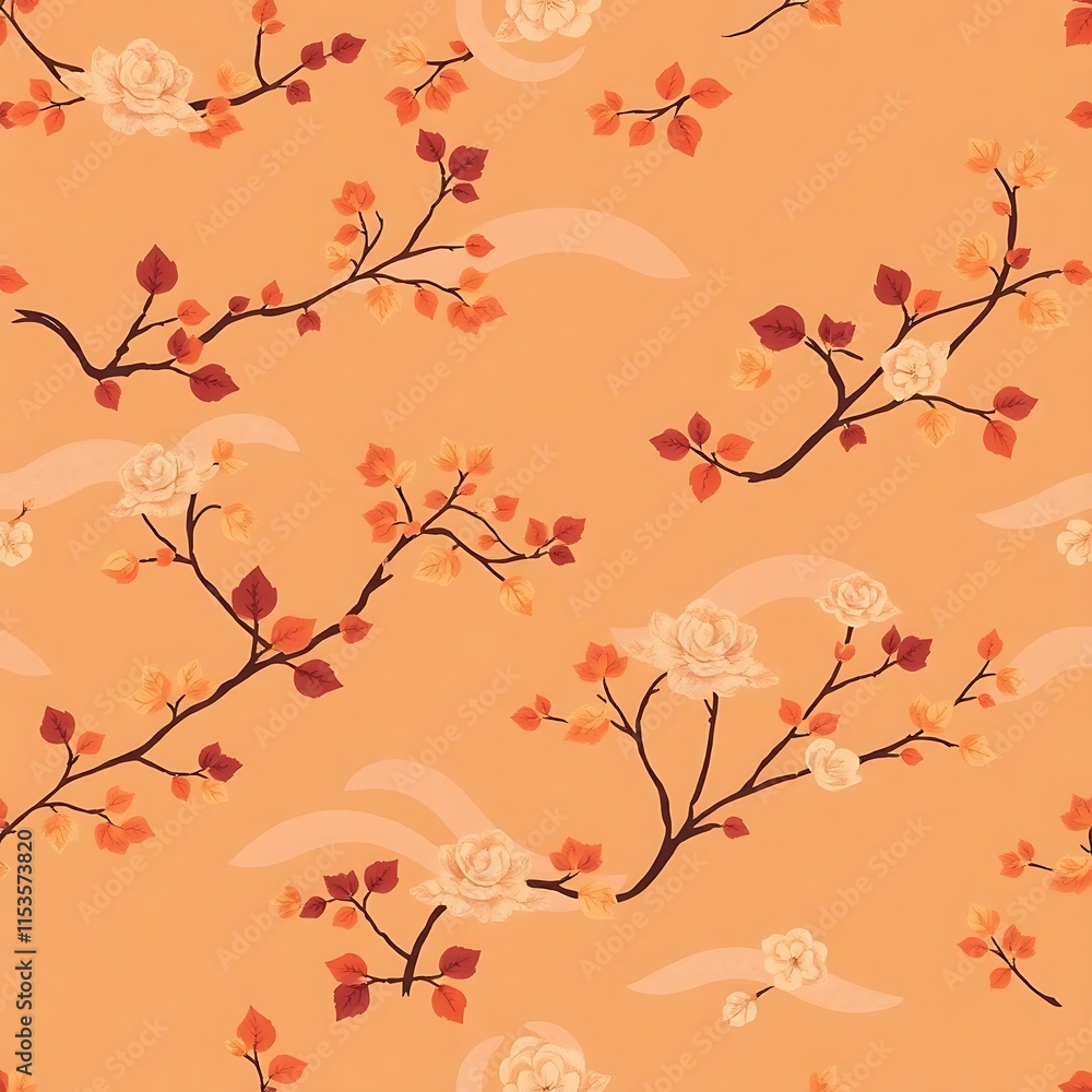 Poster peach blossom seamless pattern: this delicate and elegant seamless pattern features delicate peach b