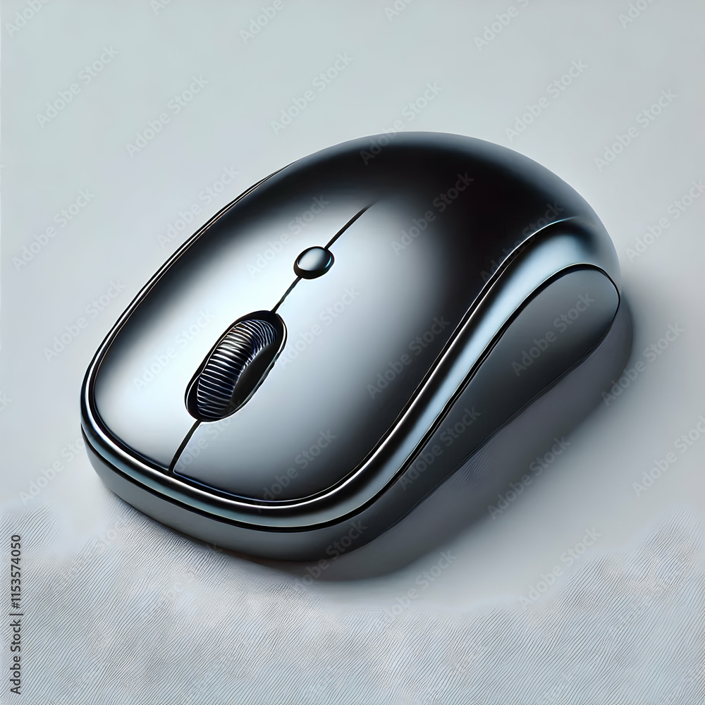 Poster 3d glossy wireless mouse on plain desk surface with copy space for remote work technology