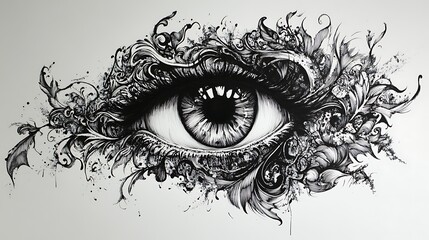 Fototapeta premium Intricately Detailed Eye Illustration: Darkly Romantic Ink Art. AI Generated