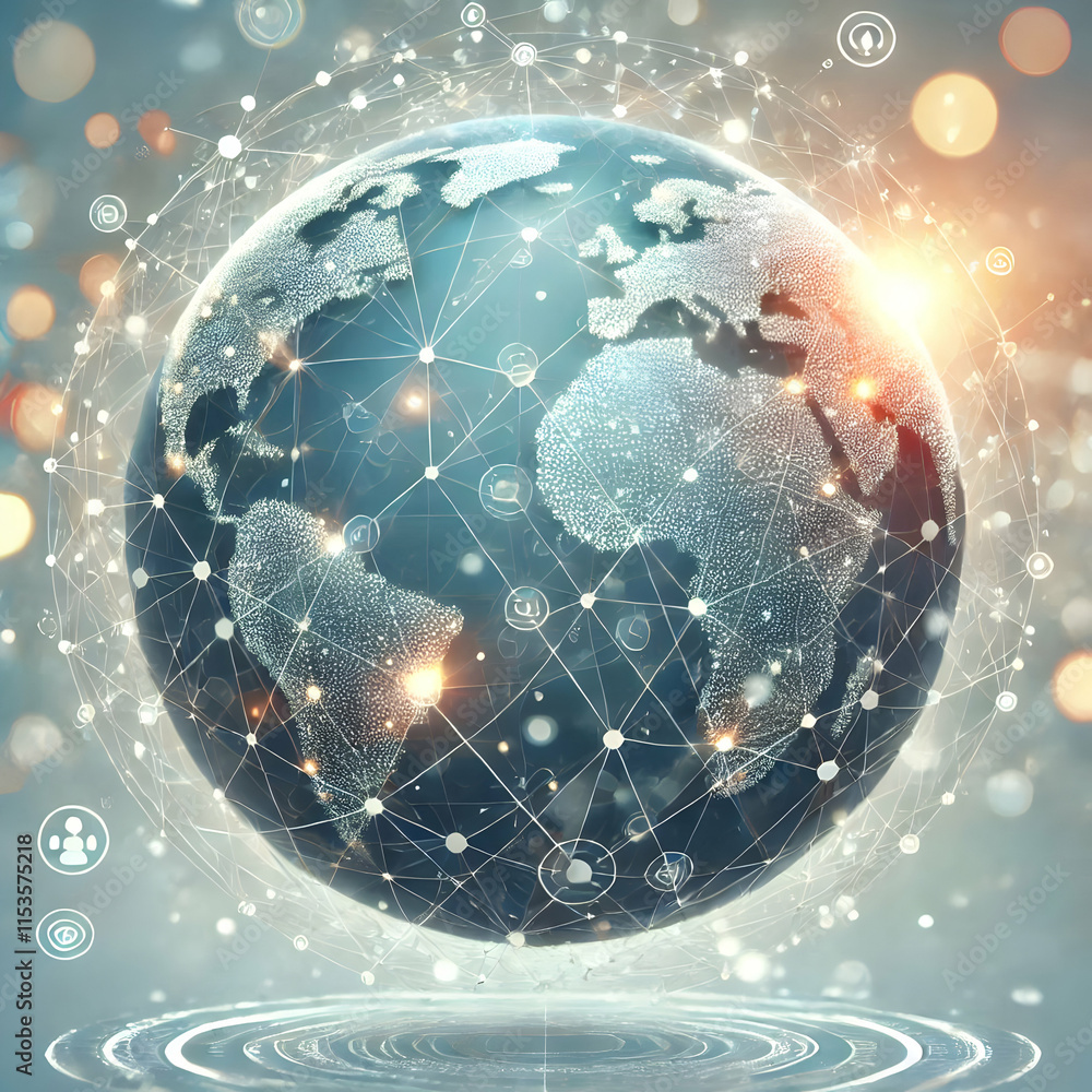 Aufkleber 3d globe network connections abstract bokeh background global business community concept image