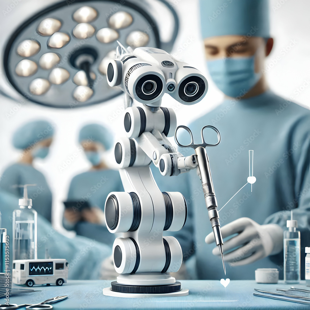 Poster 3d close up of robotic surgical instruments with soft lighting and bokeh background for healthcare p