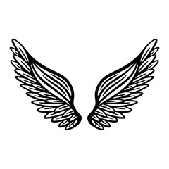 Classic angel wings in sleek black silhouette, vector file for versatile use in posters, logos, and web graphics