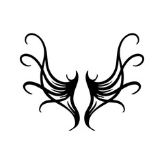 Black angel wings in vector silhouette, adds elegance to graphic designs, logos, and artwork