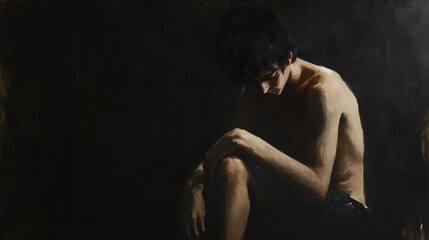 A Pensive Young Man Sits In Shadow