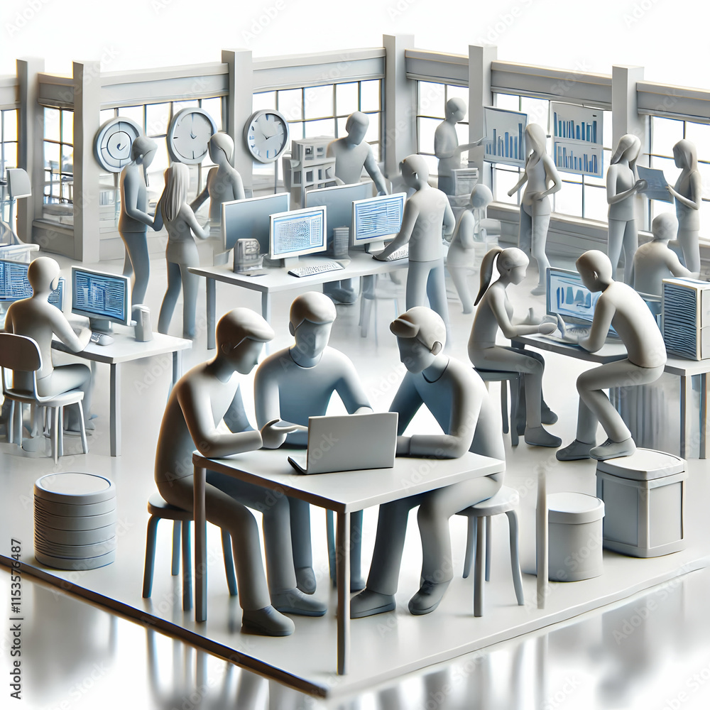 Aufkleber 3d team collaboration in modern open workspace icon isolated on white background