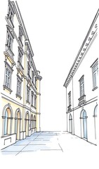 Elegant Hand-Drawn Sketch: Charming City Alleyway Perspective. AI Generated