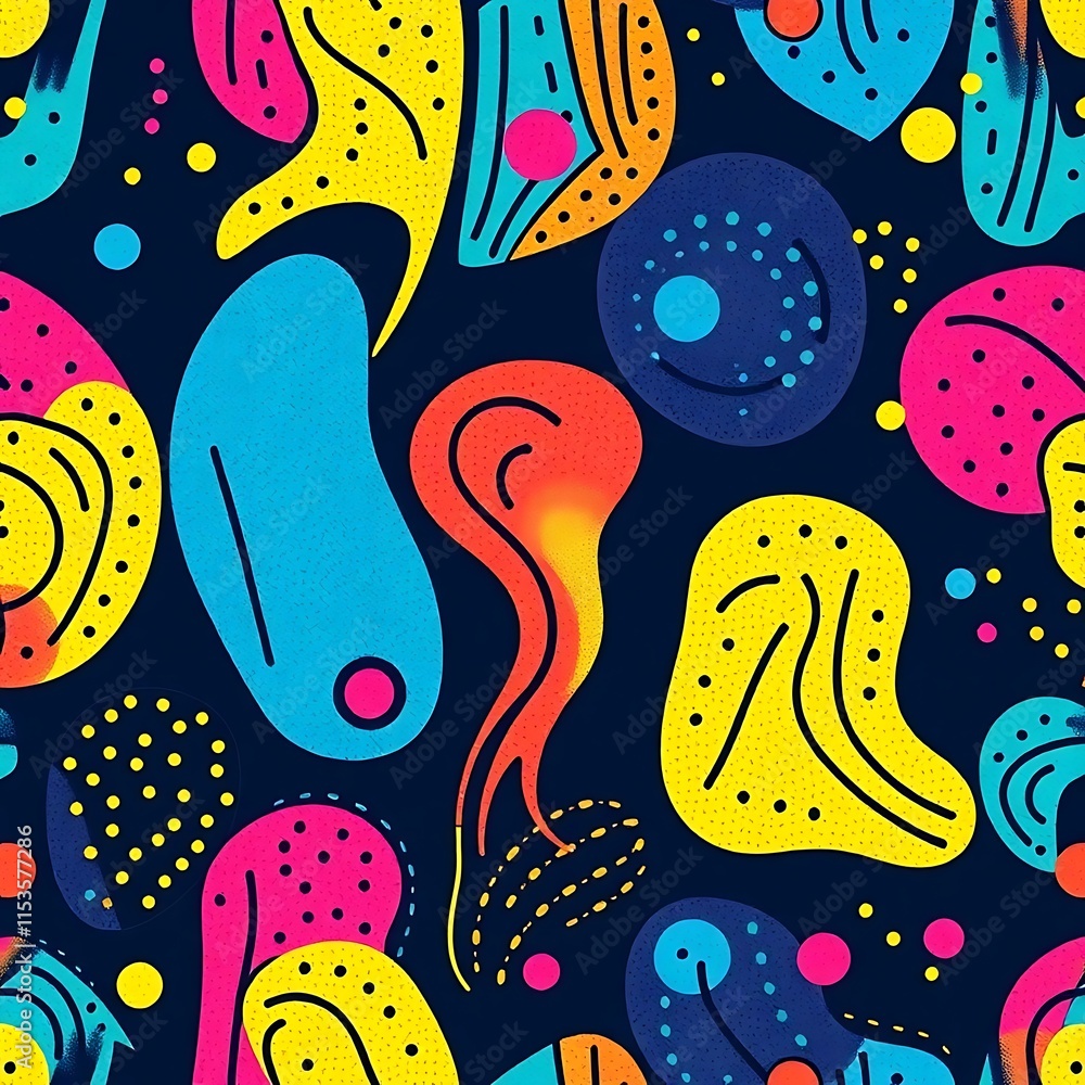 Poster abstract neon shapes seamless pattern: a bold and vibrant design, this seamless pattern features a m