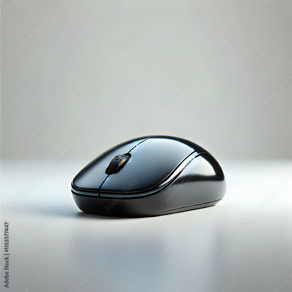 Poster 3d glossy wireless mouse on plain desk ample copy space modern technology remote work setup