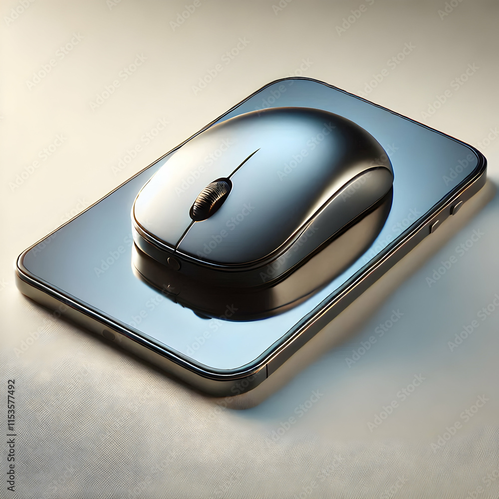Poster glossy 3d wireless mouse on plain desk with ample copy space for remote work concept