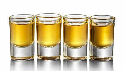 gold tequila shot isolated on white background