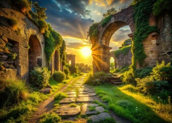 Fototapeta premium Explore ancient Roman ruins along the Appian Way; captivating urban exploration photography awaits.