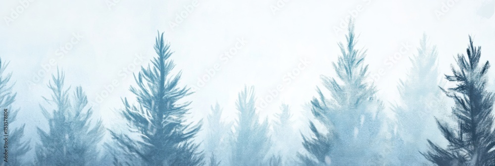 Aufkleber Winter themed doodle capturing a serene landscape with snow covered trees in a tranquil environment. Generative AI