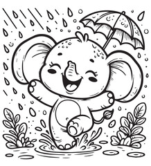 Obraz premium Coloring book cute elephant happy rain 