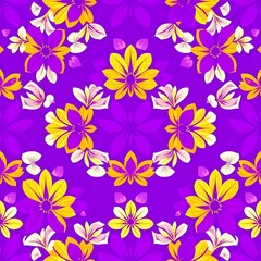 Vibrant Floral Pattern:  A captivating, repeating pattern of yellow and white flowers on a bold purple background, creating a visually stunning and energetic design. perfect for textiles, wallpaper.