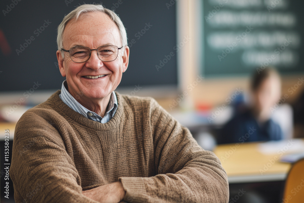 Poster man in a brown sweater is smiling and posing for a picture. concept of warmth and happiness, as the 