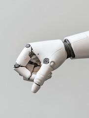 A robotic hand making a thumbs-down gesture, showcasing advanced mechanical design and technology.