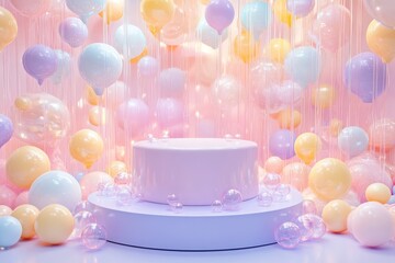 Pastel balloons and platform background.