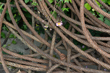 A pile of rusty metal wire ropes