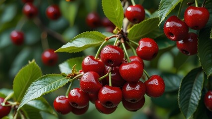 red cherries on the tree HD 8K wallpaper Stock Photographic Image Generative AI