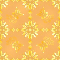 Fototapeta premium Golden Floral Pattern: A luxurious seamless texture featuring ornate golden flowers on a warm peach background. Perfect for adding a touch of elegance to any design project. 