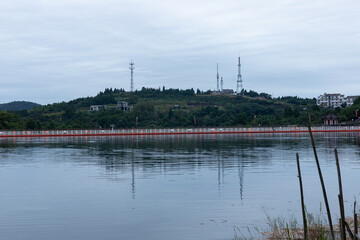 Lake view of Luojiang Baimajuan Scenic area in Deyang, Sichuan Province