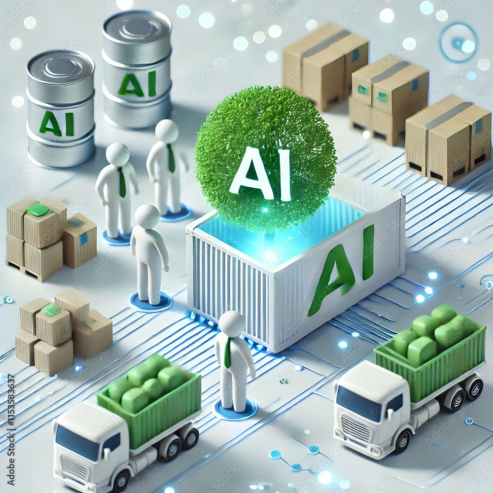 Poster 3d business team ai implementation green supply chain digital art bokeh concept space for text brand