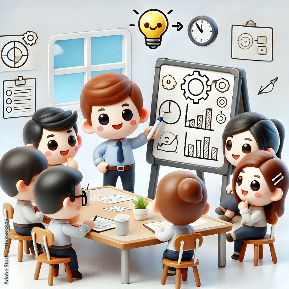 Poster 3d candid creative collaboration with whiteboard concept as a candid shot of team members collaborat