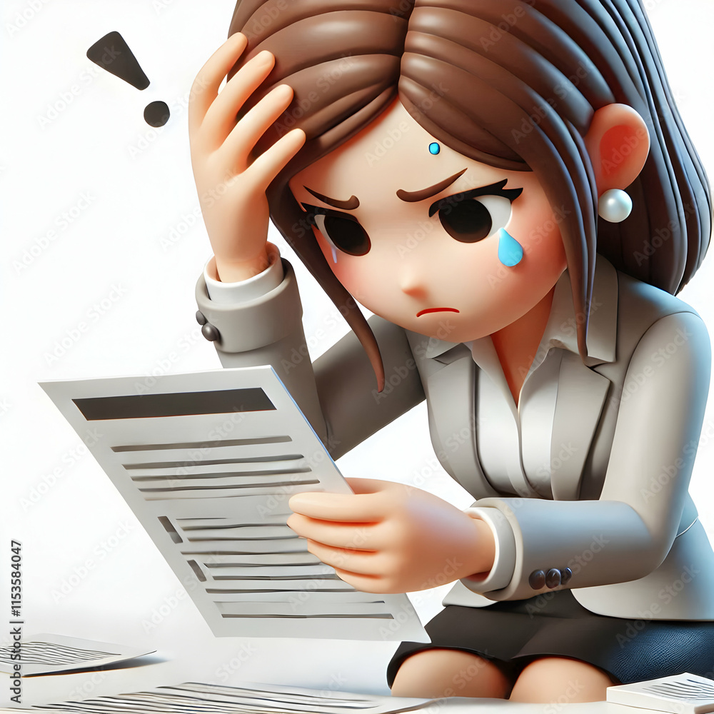 Poster 3d businesswoman frustrated with failed project in macro close up copy space concept as a businesswo
