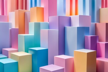 Abstract pastel color blocks forming a dynamic, three-dimensional landscape.