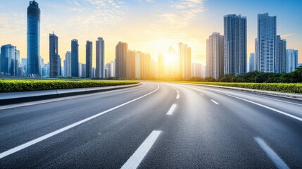 City Skyline at Sunrise with Cool Tones