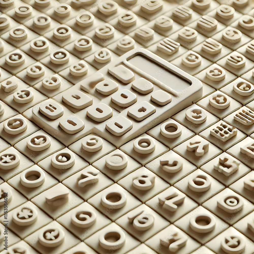 Poster 3d minimalist calculator button grid pattern zoom out financial symbols