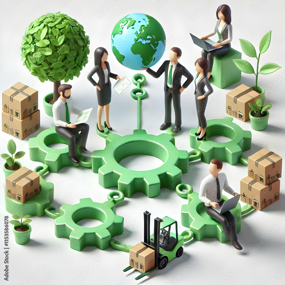 Poster 3d business team collaborating on green supply chain in candid setting copy space concept as a busin