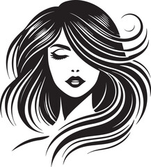 Beauty woman Face and hair style logo vector, woman Face vector illustration, Beauty woman Face and hair style silhouette vector icon black and white