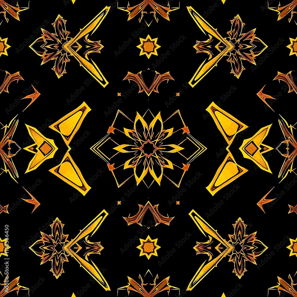 Poster golden geometric pattern: a mesmerizing seamless pattern featuring intricate geometric shapes in sha