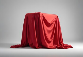 A red satin cloth draped over an unseen object, creating a mysterious and dramatic composition