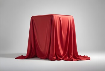 A red satin cloth draped over an unseen object, creating a mysterious and dramatic composition