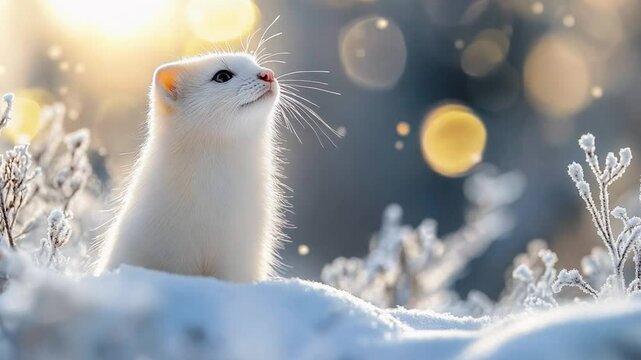 	
冬の白いイタチの静寂 / The Serenity of a Winter White Weasel generative AI
