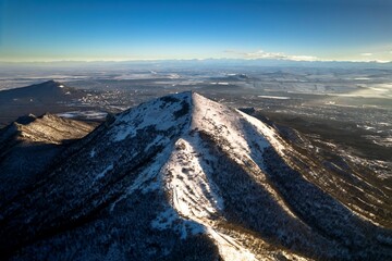 Beautiful view of a snow-capped mountain peak. Landscape and nature of the North Caucasus