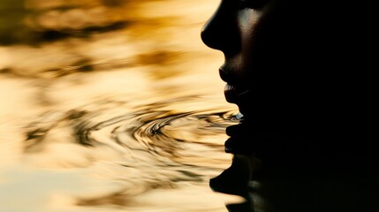 Golden Water Silhouette A Woman Drinks