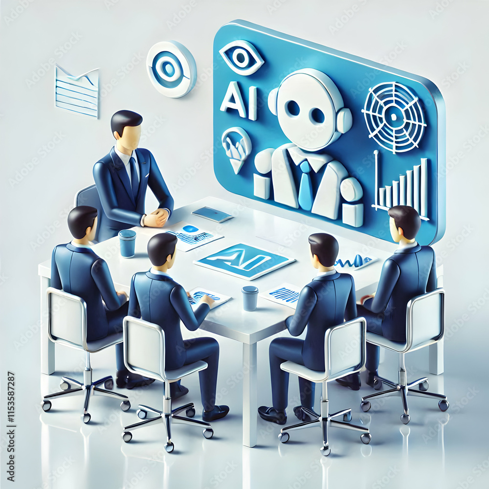 Poster 3d business team analyzing ai driven market insights on glossy desk copy space concept as business t
