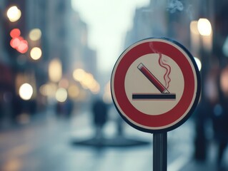 No Smoking Sign on Busy Urban Street