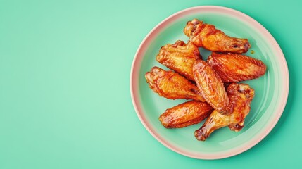 Deliciously Glazed Chicken Wings on Colorful Plate Against Background