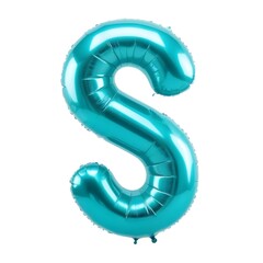 Naklejka premium Teal metallic balloon letter S, floating against a white background