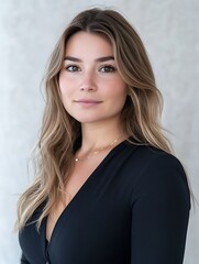Fototapeta premium Close-up Photo: Serene Woman Posing Elegantly Against a Textured Wall. AI Generated